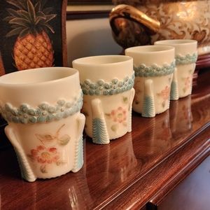 Antique EAPG U.S Co's Vermont Custard Glass N° 15060 Tumblers Set of 4 HTF